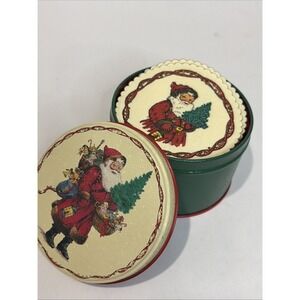 Potpourri Press Vintage Christmas Coaster Tin w/32 Coasters Old Time Santa 1991